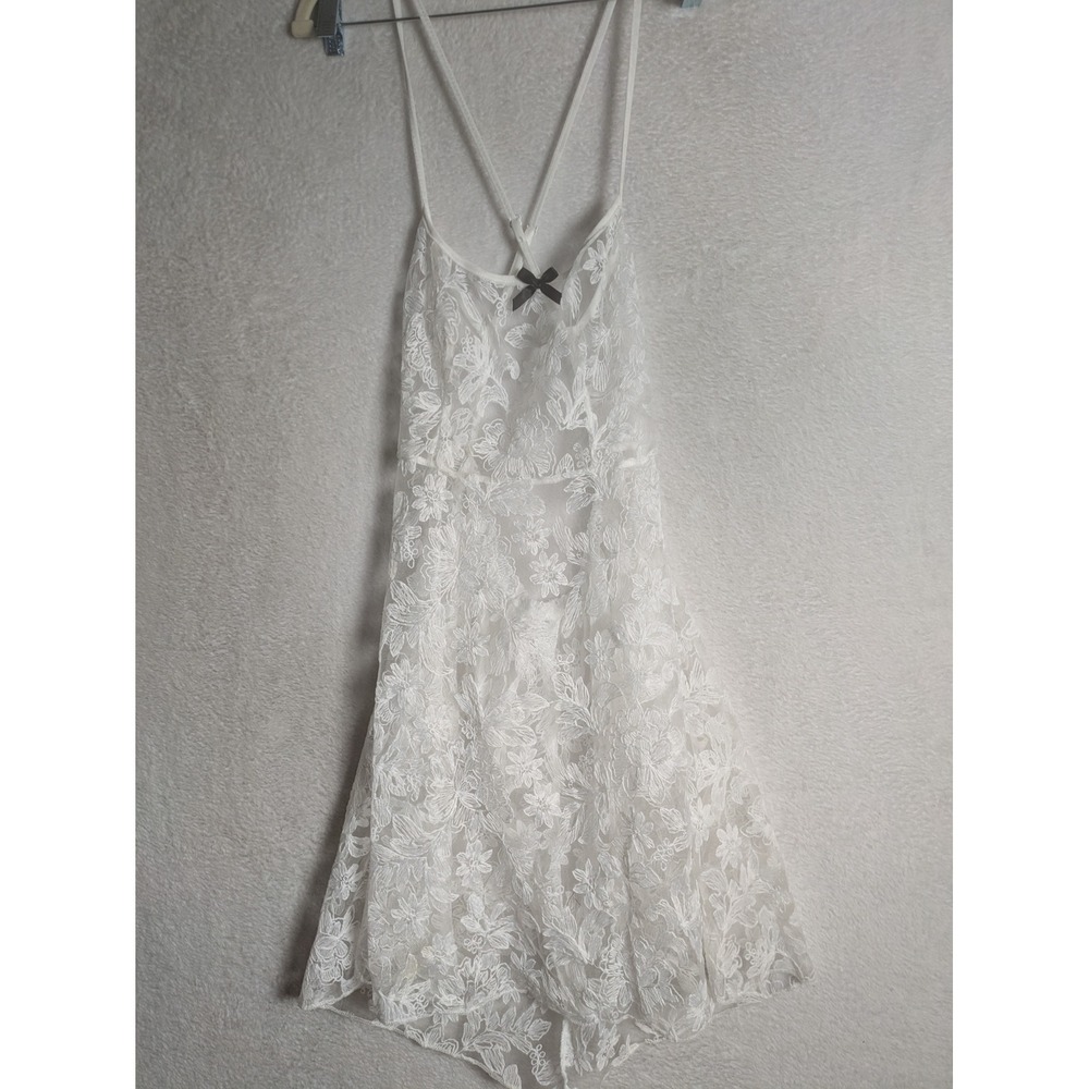Shein Slip Dress Women's Medium White Floral Lace Sheer Midi Bow Detail